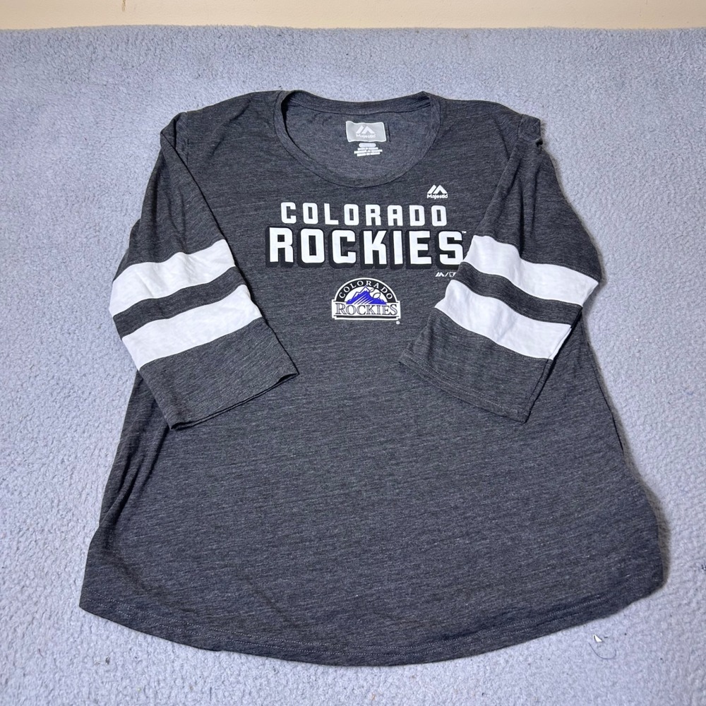 NEW Majestic Colorado Rockies MLB Womens XL Gray 3/4 Sleeve Graphic T-Shirt Soft